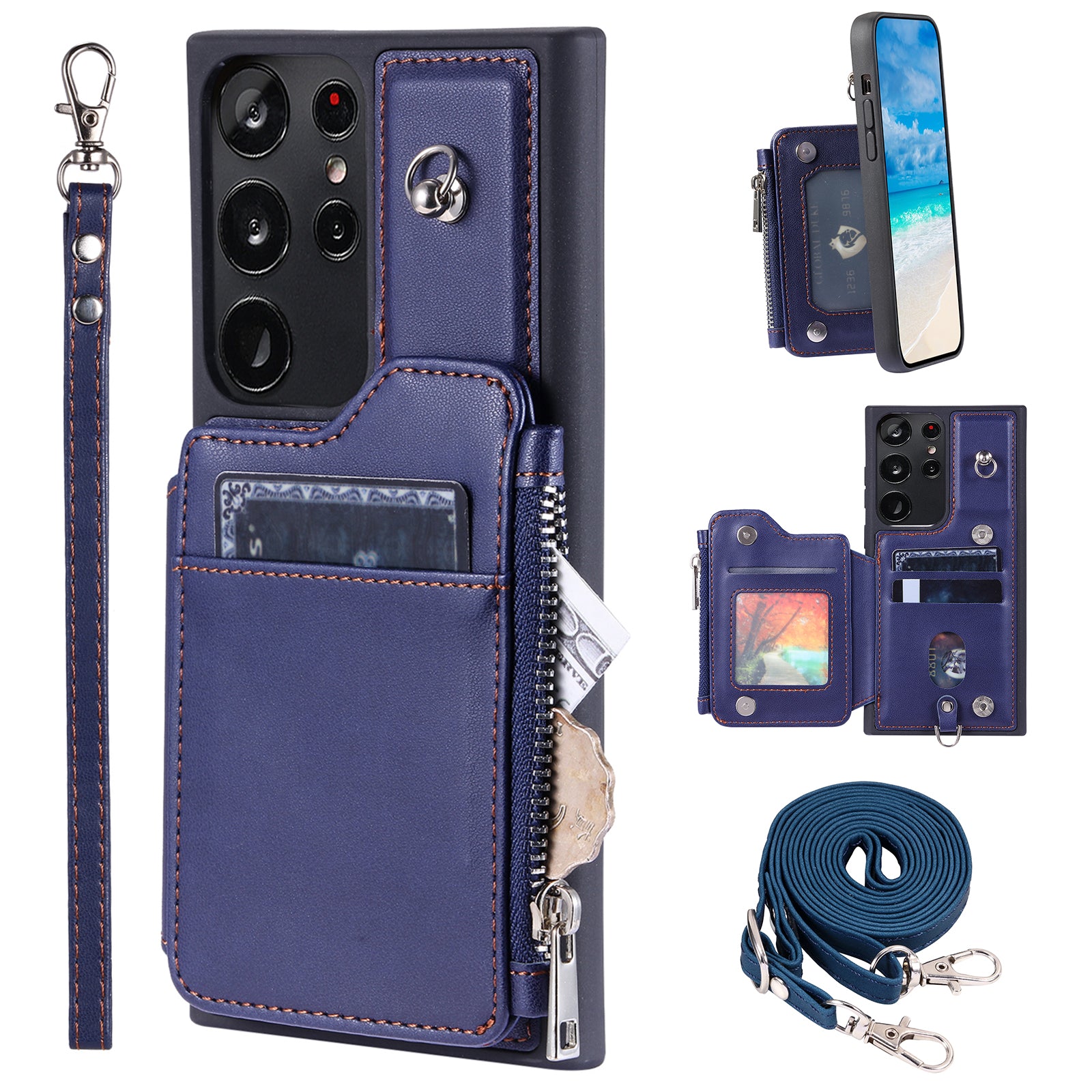 009 RFID Blocking Wallet Case for Samsung Galaxy S23 Ultra PU Leather Coated TPU Kickstand Zipper Phone Cover with Straps 009 RFID Blocking Wallet Case for Samsung Galaxy S23 Ultra PU Leather Coated TPU Kickstand Zipper Phone Cover with Straps